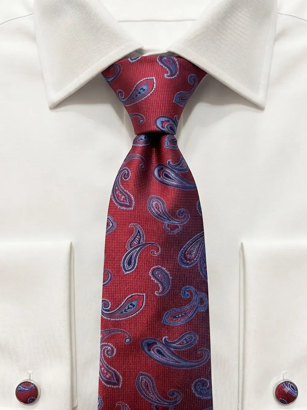 Cremieux Red & Blue Paisley Handmade 100% Silk Necktie